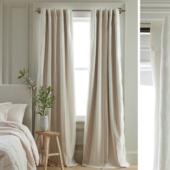 NWT QUINCE Set 2 48x96 Coastal Stripe Linen Cotton Room Darkening Curtains 2846